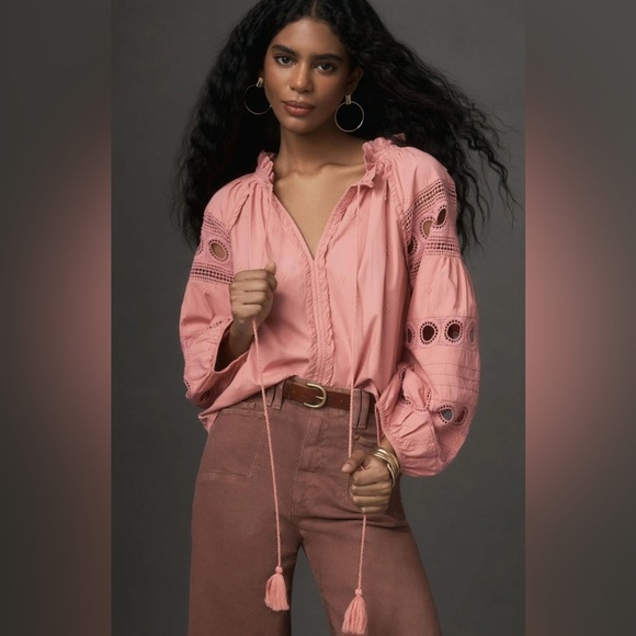 Anthropologie ForeverThatGirl Long-SleeveV-NeckPeasant Blouse Size Medium - Picture 1 of 11